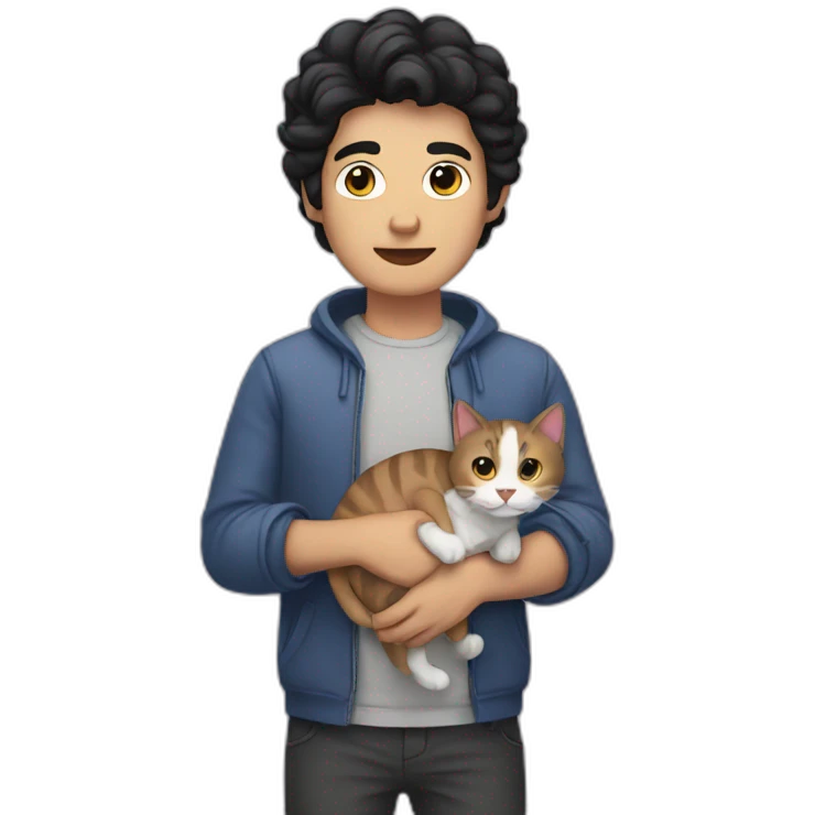 A man with black hair and a cat in his hand   emoji