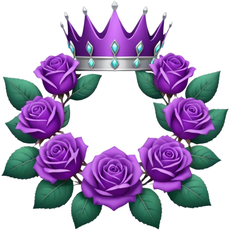 Purple rose with silver tiara and a purple emblem leaf wreath emoji
