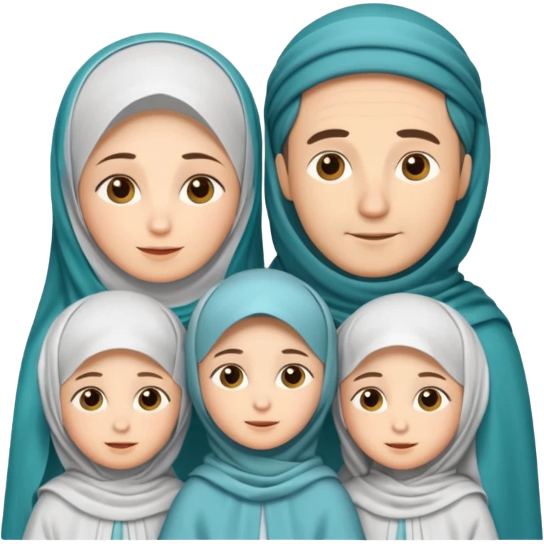 Lebaran. Keluarga terdiri dari Ayah dan ibu, 3 orang anak yang terdiri dari dua anak laki-laki dan seorang anak perempuan yang merupakan anak terkecil. Ibunya menggunakan cadar. emoji