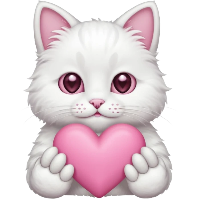 white cat hands holding a pink heart emoji