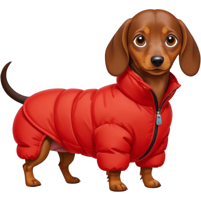 Daschund dog in puffer so big it can't walk emoji
