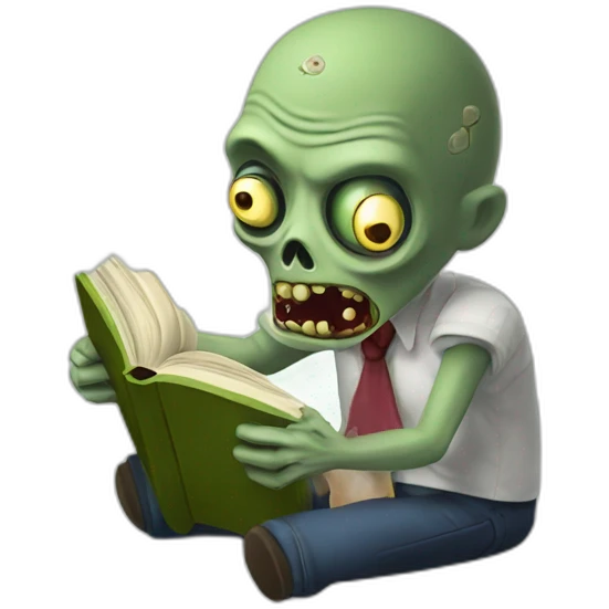 Zombie reading the book “be less zombie” by Elvin turner emoji