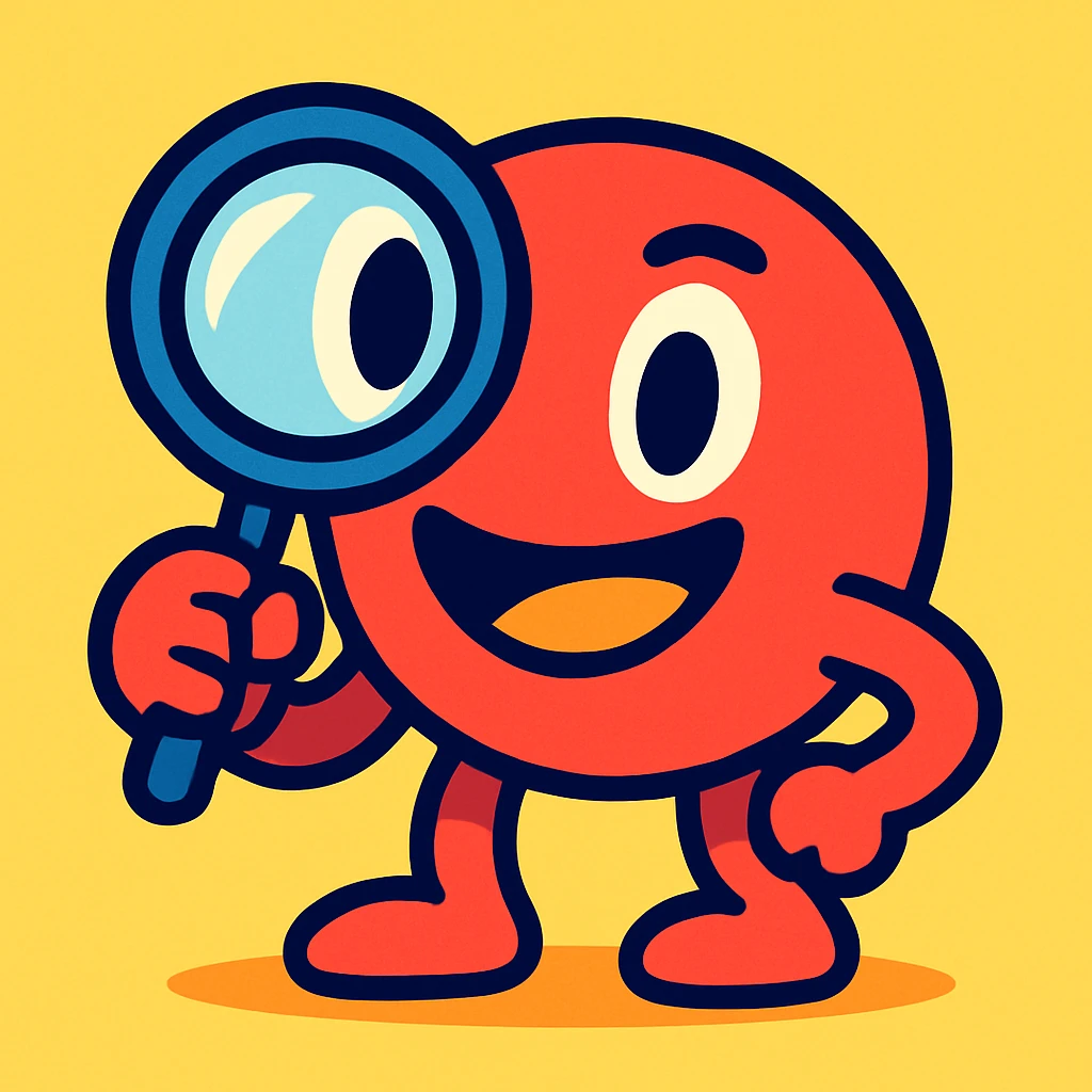 red emoji character holding a magnifying glass emoji