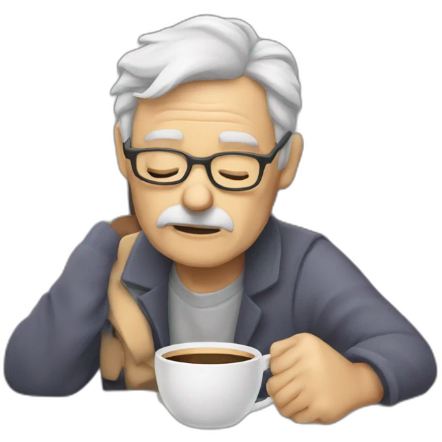 sleepy old programmer drinking coffee emoji