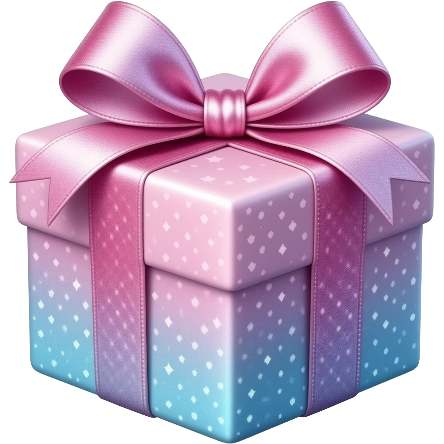 Hyperrealism, highly detailed wrapped gift, with realistic detailed Luxury style ombre pink to blue sparkling girly ribbon, high definition, must have no emoji icons, no emoji symbols emoji
