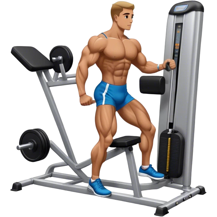 side-view bodybuilder using gym calf-raise machine emoji