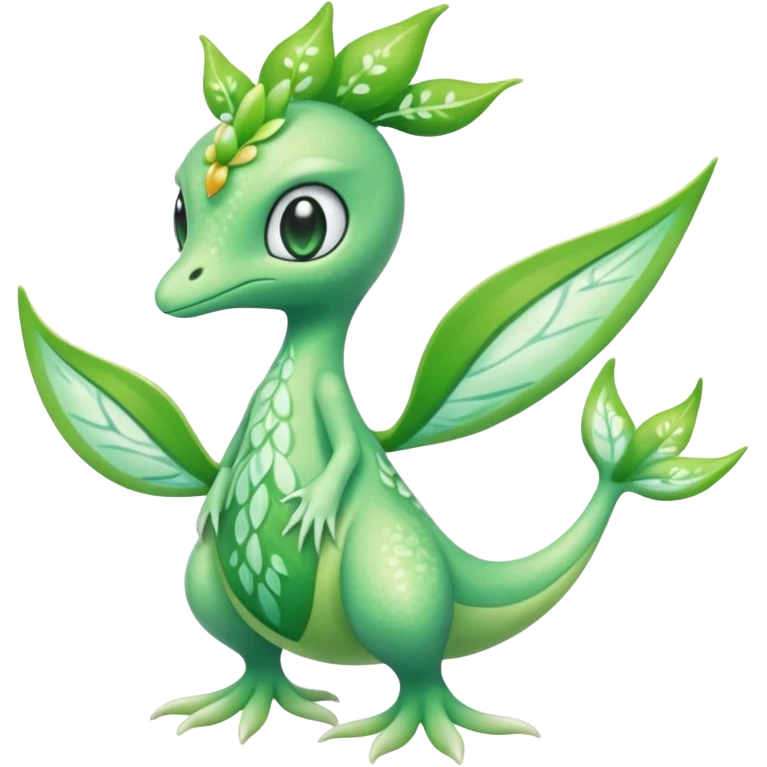 Sparkly White And Green Natural Flowery Colorful Grovyle-Swadloon-Celebi-Fakémon-hybrid-creature (full body)  emoji