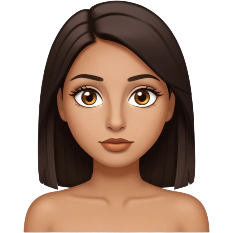 A person with medium length dark brown straight hair with tanned skin not too tanned long lashes thin almond hazel colored eyes with plump lips not too big and normal nose and a nose piercing  emoji