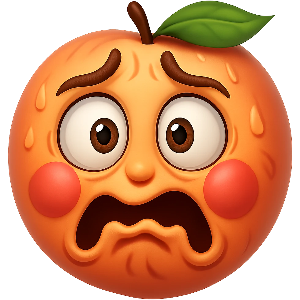 Make the face much more expressive, with exaggerated trembling features and wide eyes, while keeping the hybrid peach and shaking face emoji style. Keep the background transparent. emoji