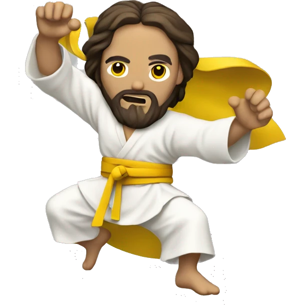 Jesus fighting Kung Fu with a yellow belt emoji