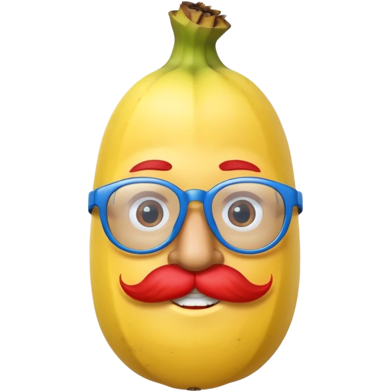 banana head wearing blue glasses and with red murtache emoji