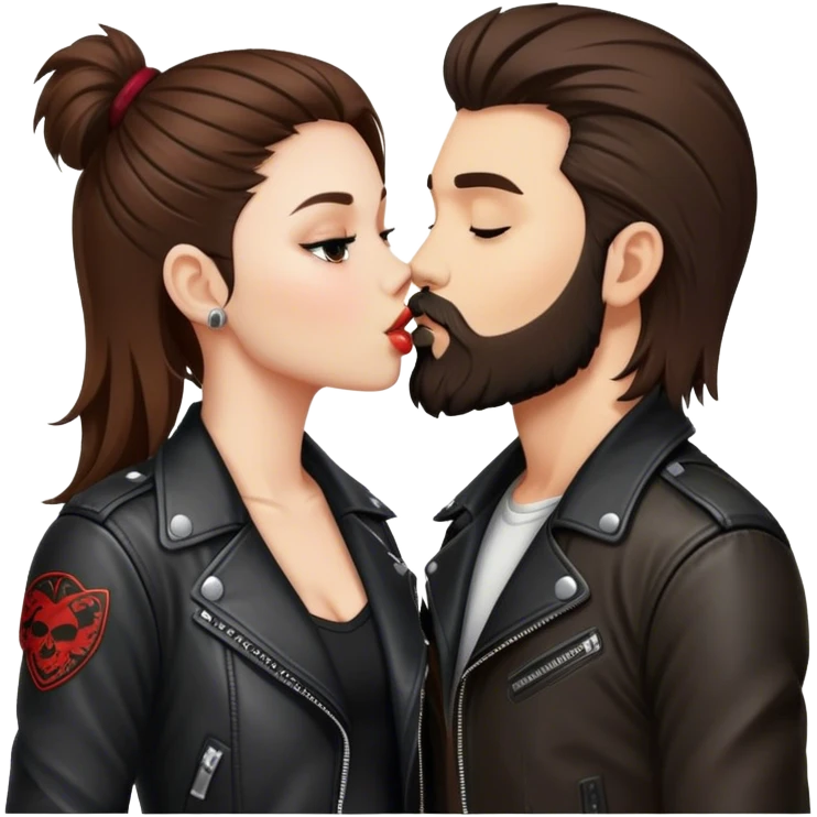 A rocker girl with kissing a brunette boy with a beard and leather jacket  emoji