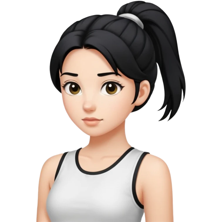 A girl with a high ponytail, a black hair tie, and a sleeveless white top emoji