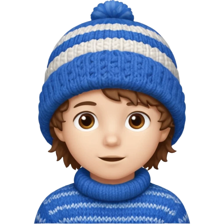 brown fluffy hair kid with blue and white hat emoji