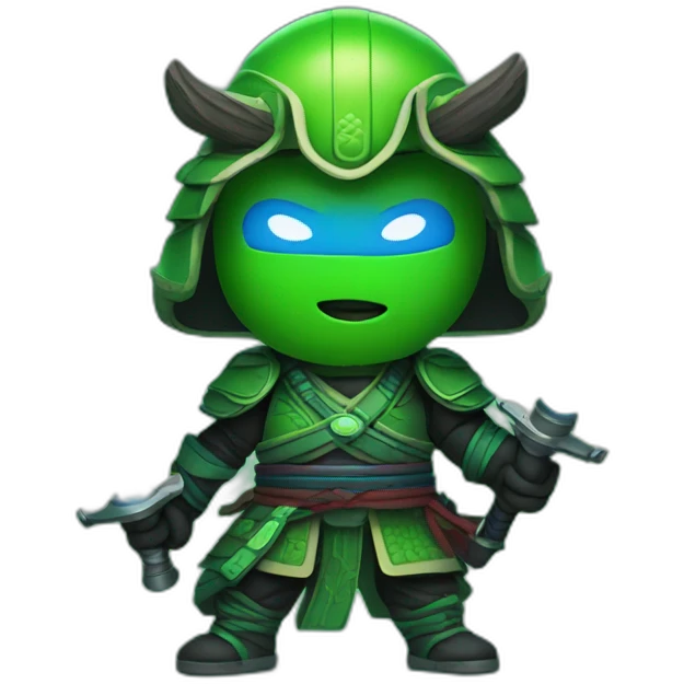 Neon green Samurai holding blue light saber emoji