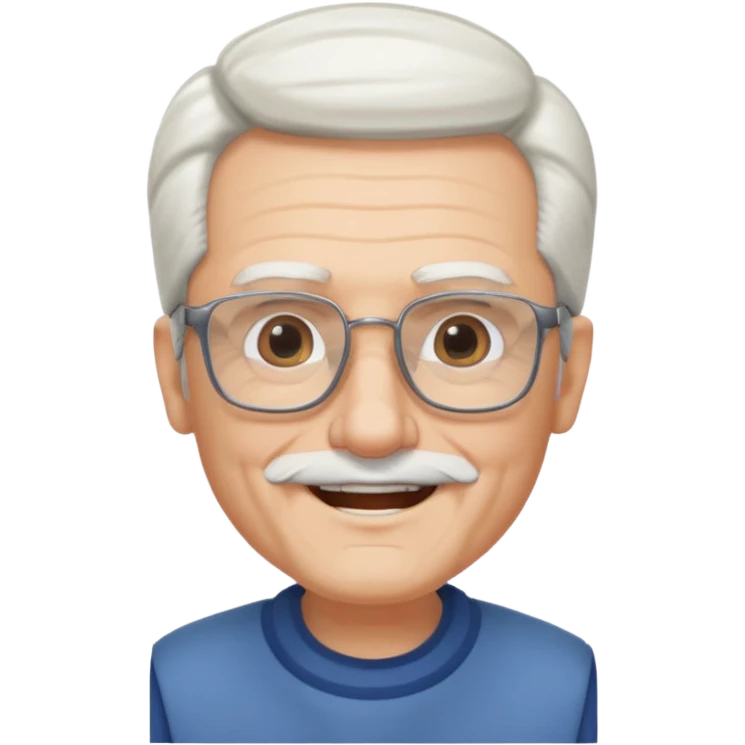 old guy, swept back white hair, blocky face, rectangle frame glasses, goatee, no moustache emoji