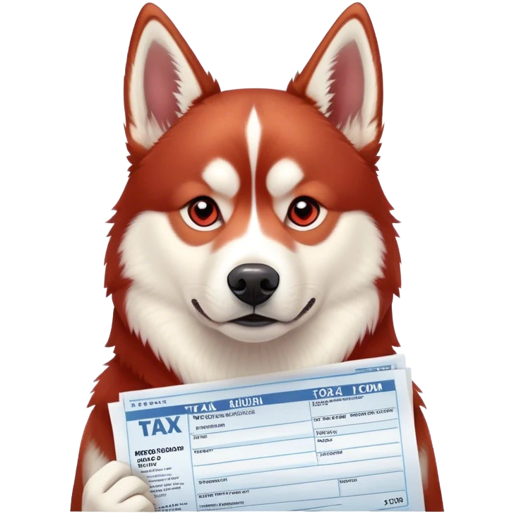 Red Siberian husky preparing taxes emoji