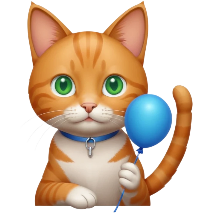 cat holding blue balloon in hand emoji