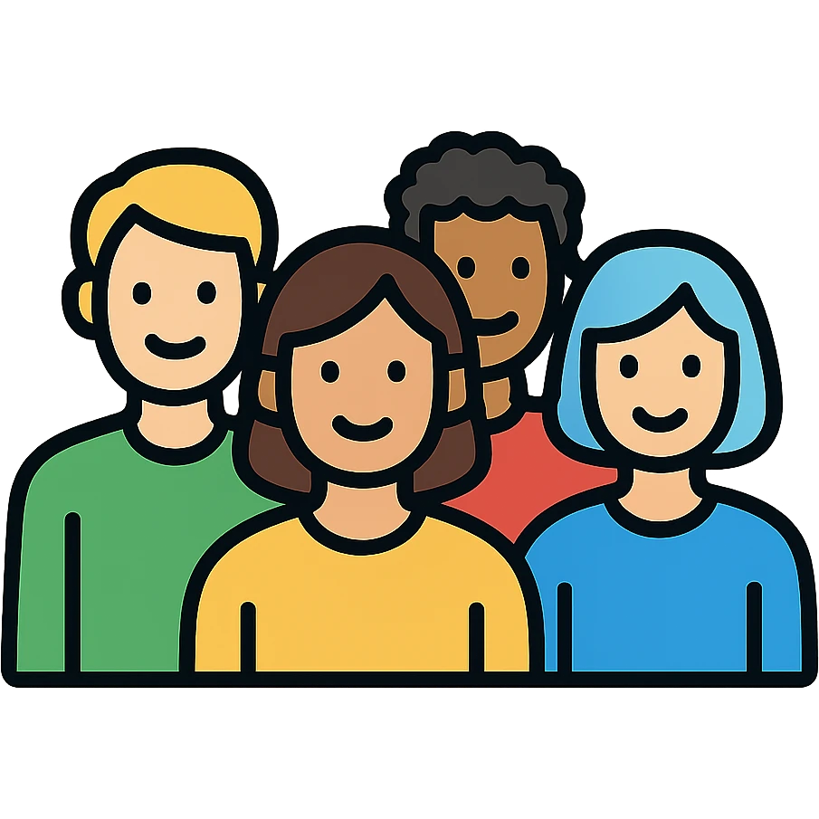 A group of diverse people standing together, simple icon style emoji