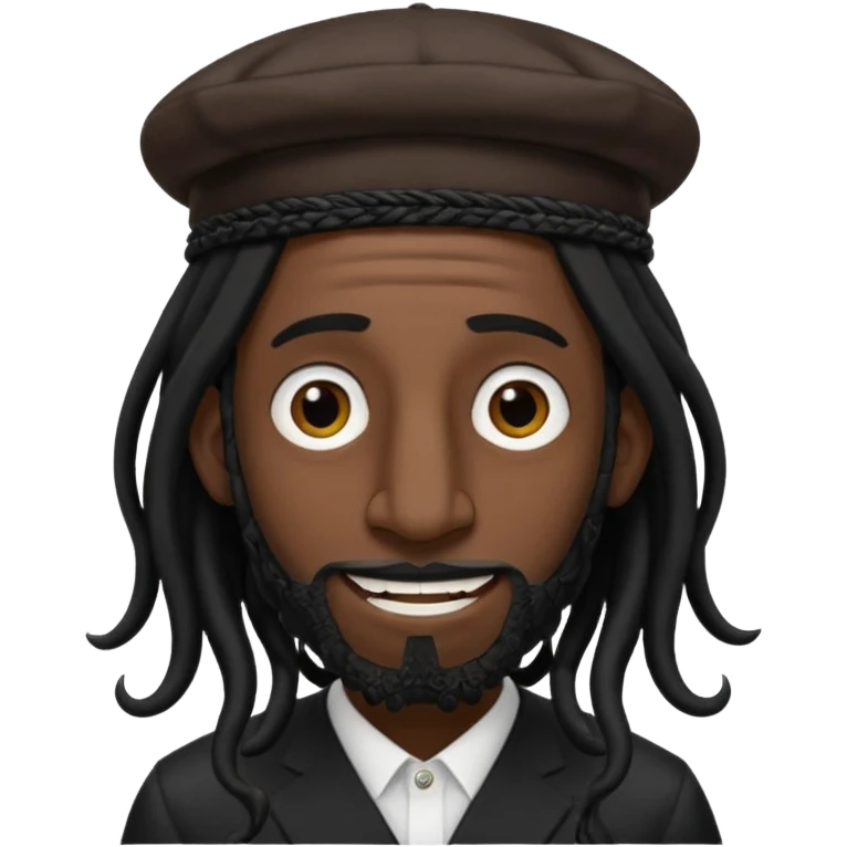Jewish man emoji with long dread black hair on the sides and jewish judaism hat, long big nose and crooked teeth emoji
