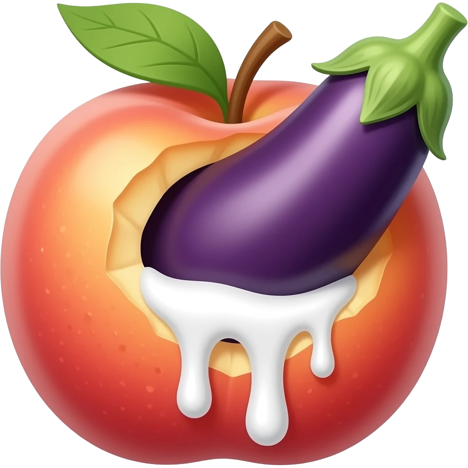Eggplant going into peach hole with white stuff dripping out of the peach and the hole emoji