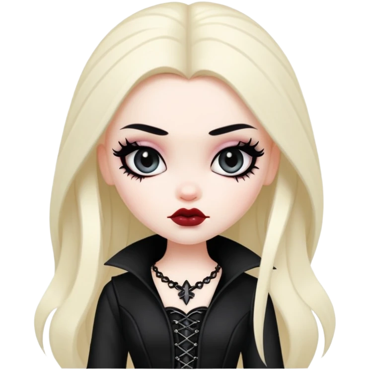 pretty bratz baddie, pale skin, black hair, gothic style emoji