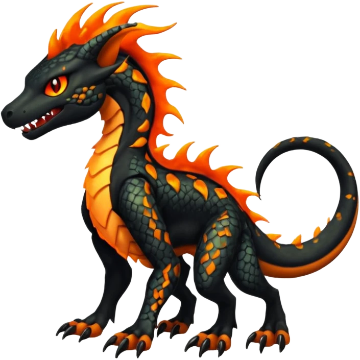 Badass edgy scaly Salandit-Houndoom-Litten-Zygarde-fusion-hybrid-animal-creature, full body emoji