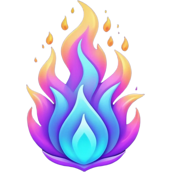 Magic glowing neon-Cyan-purple-gradient iridescent exotic magical glossy burning blue-purple-flames ember fire  emoji