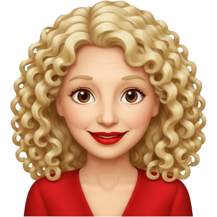 femme 60 ans cheveux blonds long très bouclés yeux marrons sourir emoji
