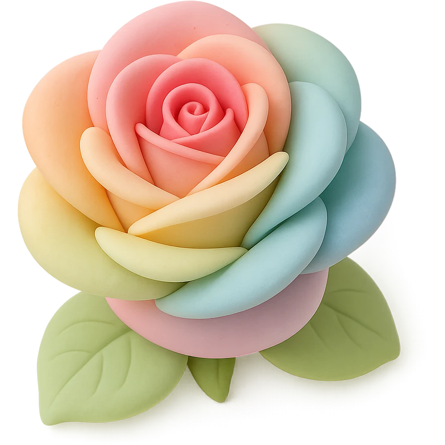 rainbow rose flower, fondant cake art style emoji