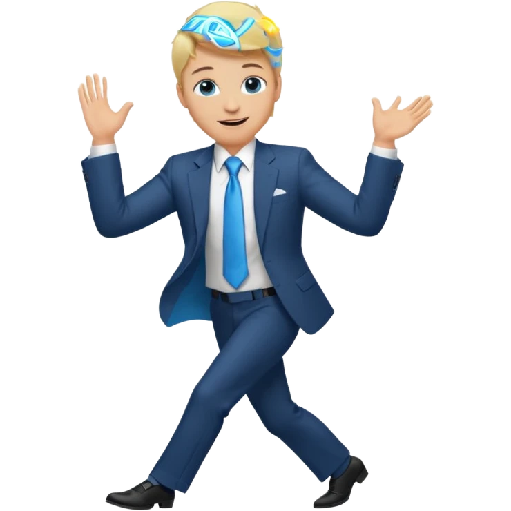 Blonde guy blue eyes dancing. Also wearing a suit and tie emoji