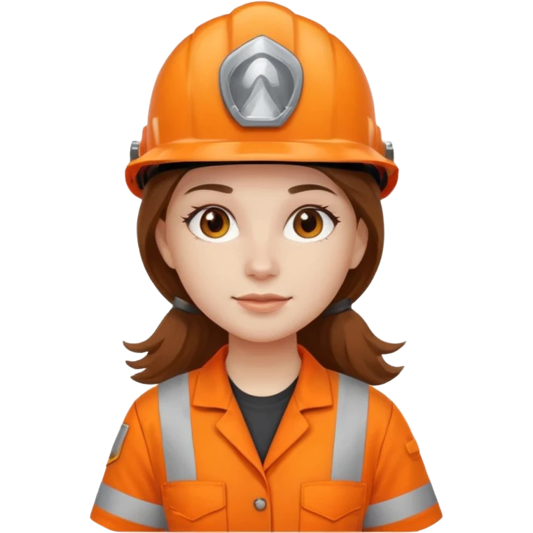 GAROTA BRANCA DE CABELOS CASTANHOS COMPRIDOS, UNIFORME DE TRABALHO LARANJA E CAPACETE LARANJA emoji