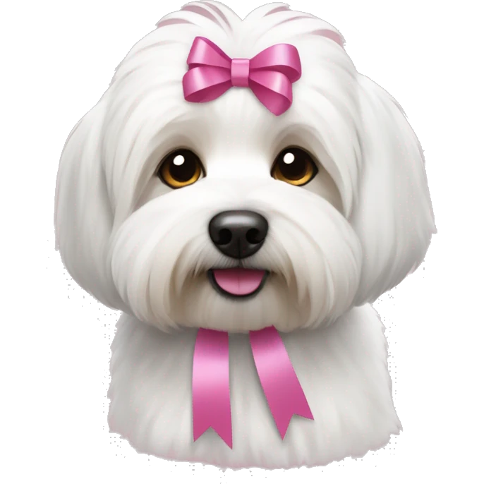 short haired Coton de Tulear dog with brown and grey mixed ear and pink ribbons emoji