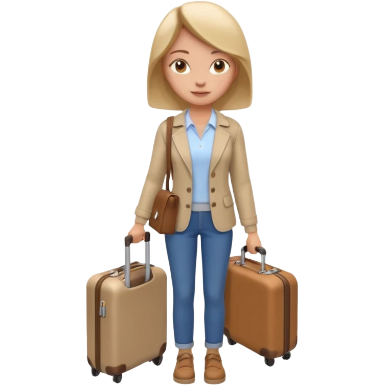 woman carrying a suitcase portrait, head and shoulders only, suitcase handle visible near shoulder, casual travel outfit, confident expression, travel vibe, 3D cartoon style, mobile game icon style, clean background, no text, no watermark emoji