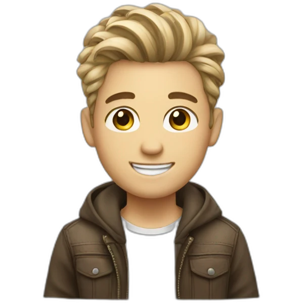 Cool hairstyle white boy smiling with round face emoji