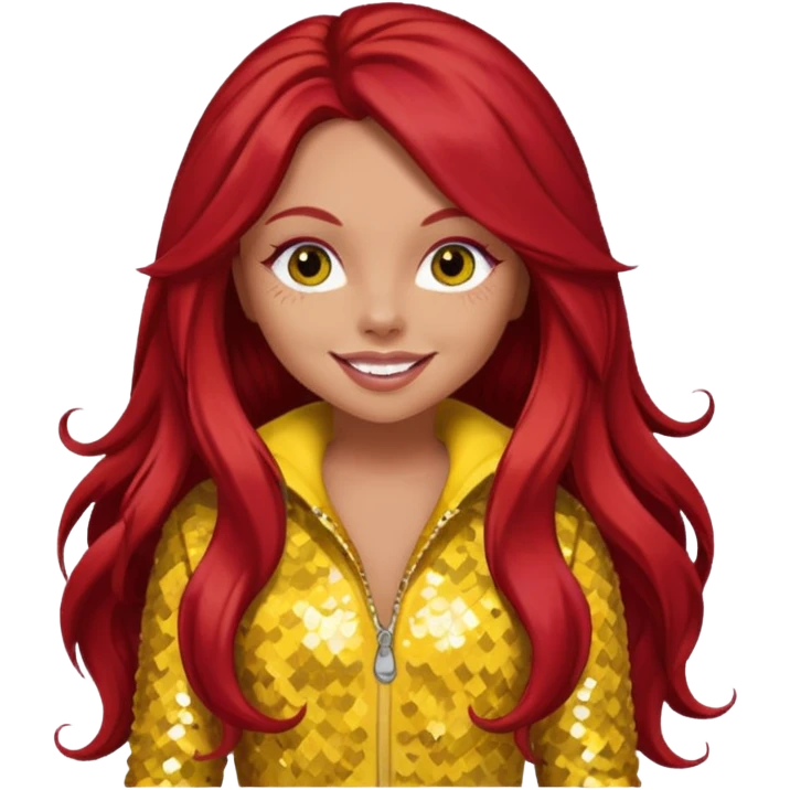Jesy Nelson from Little Mix with long red hair, yellow sequin outfit emoji