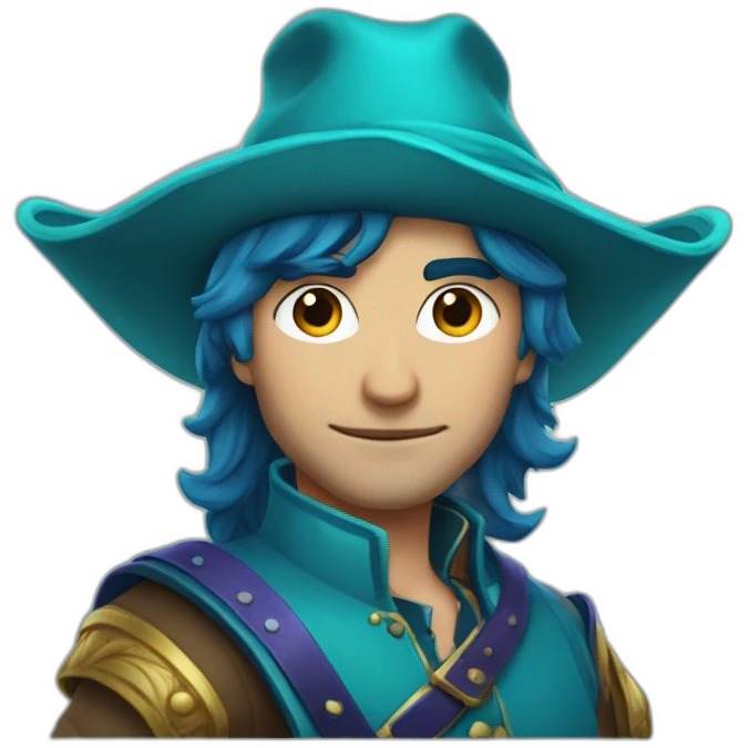 girly-dark-blue-haired-male-bard-wearing-turqoise-bards-hat emoji