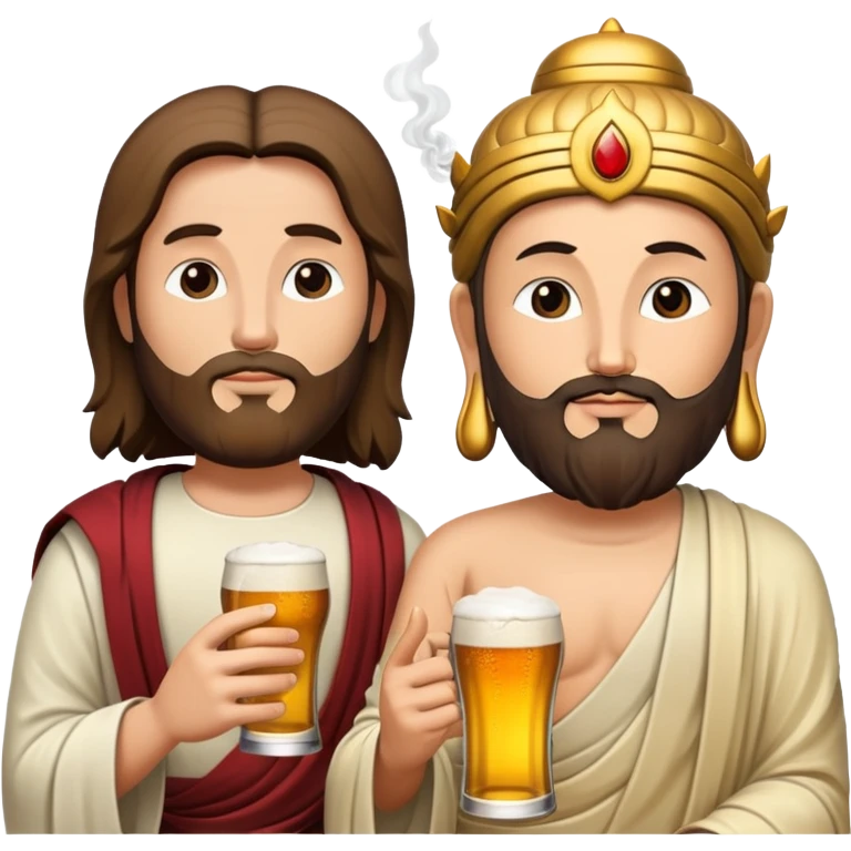 Jesus and Buddha smoking cigarettes and drinking beer emoji