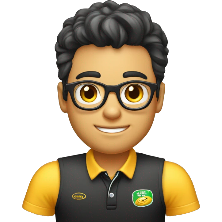 Menino de 16 anos empresário um pouco gordinho, pele pardo, blusa polo preta, marketeiro do digital emoji