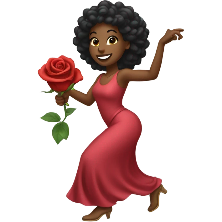 Dancing black woman with rose emoji
