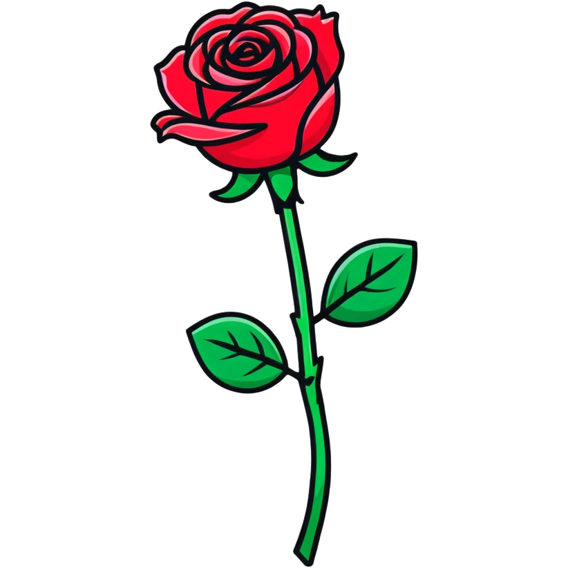 A beautiful red rose flower with green stem and leaves emoji