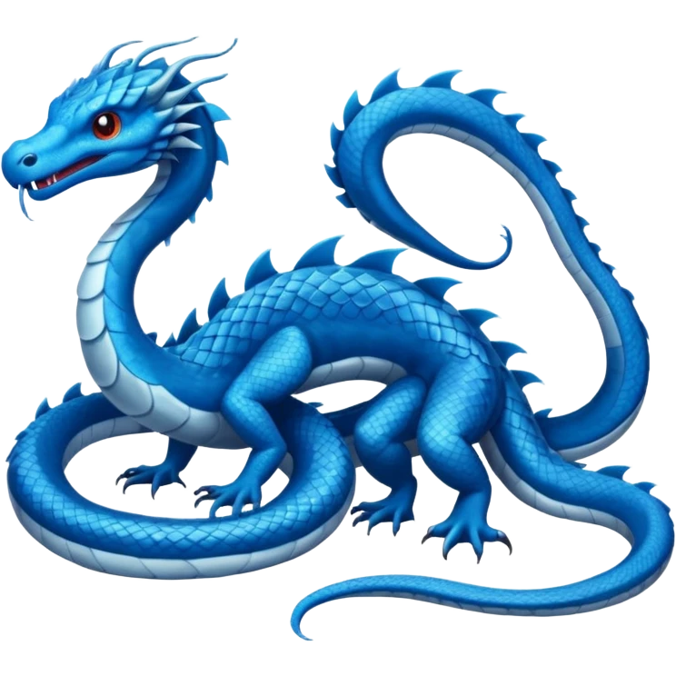 Hydra emoji – full body, blue scales, 3 serpent heads, 4 legs, tail, no wings, not worm-like, slight side angle, cute emoji style, no background
 emoji