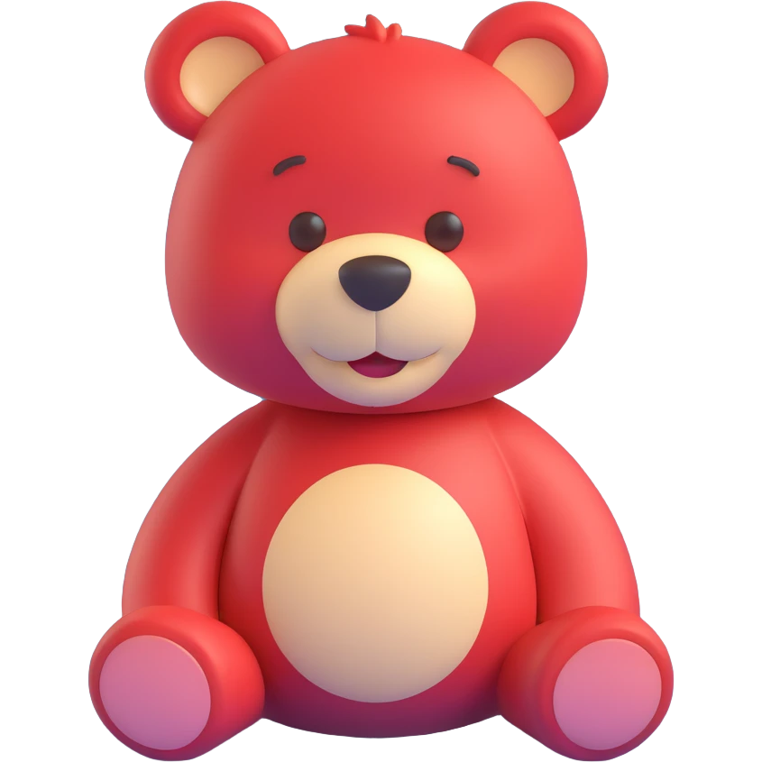red teddy bear smirking, simple, clear expression emoji
