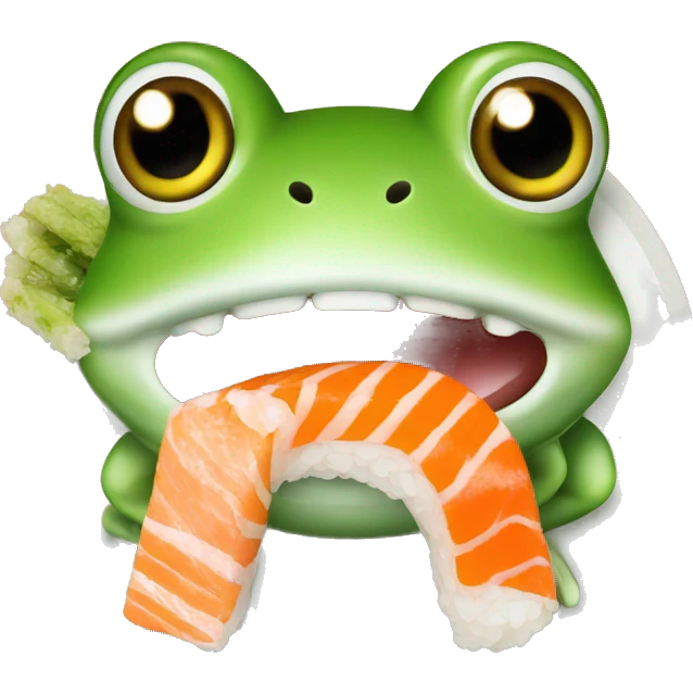 Frog grabbing sushi with it's tongue emoji