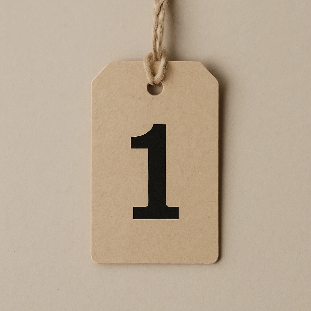 realistic simple tag with the number 1, neutral background emoji