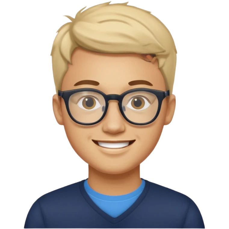 a man in his early 20s wearing glasses for a tech company, his job is marketer, extroverted emoji