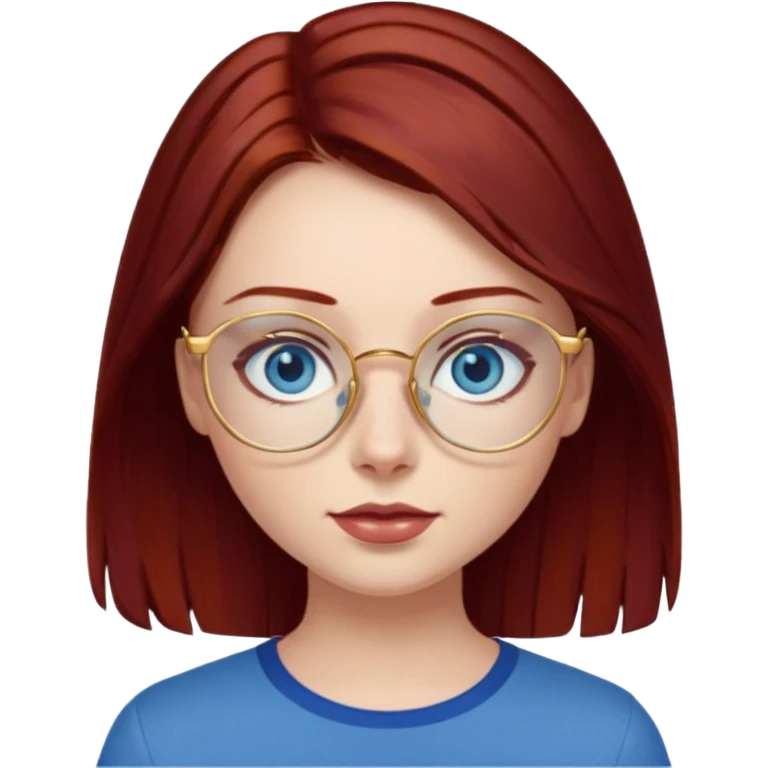 ragazza con capelli rosso mogano scuro e occhi azzurri con occhiali sottili dorati emoji