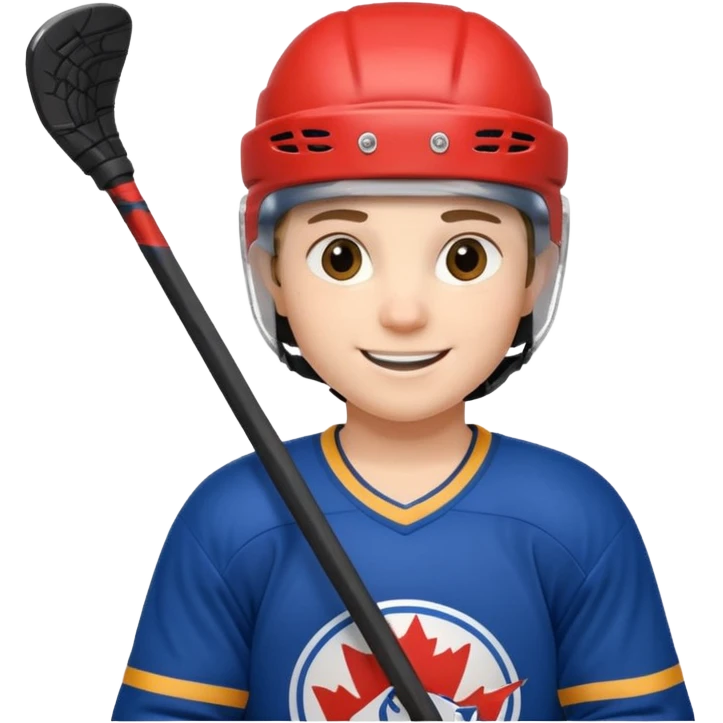 smile young ice hockey player with stick emoji