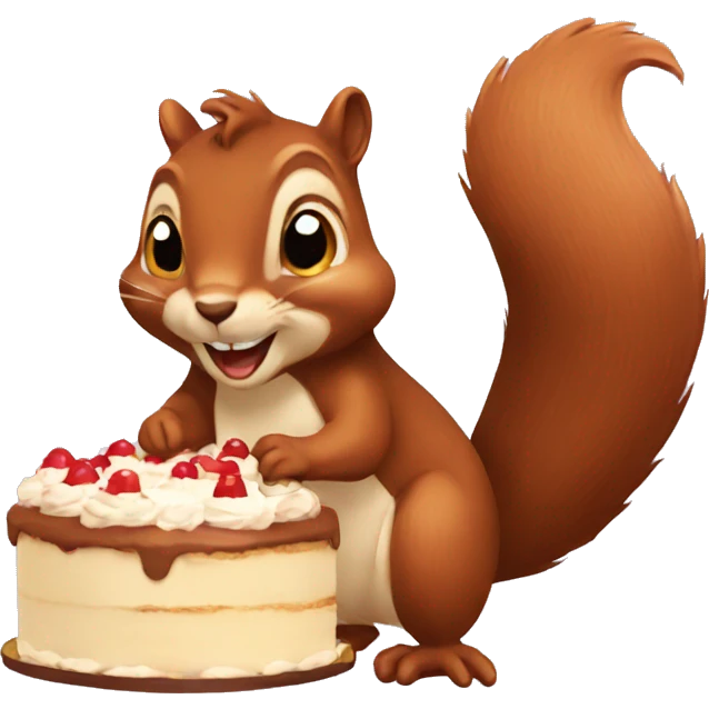 A brown squirrel holding a cake emoji