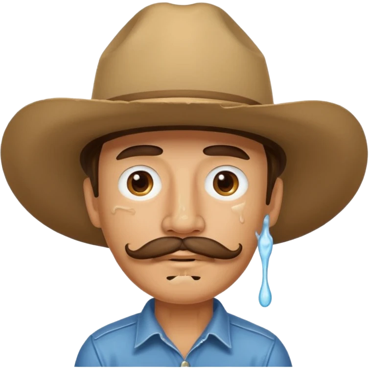 Cowboy with white cream all over face and dripping emoji